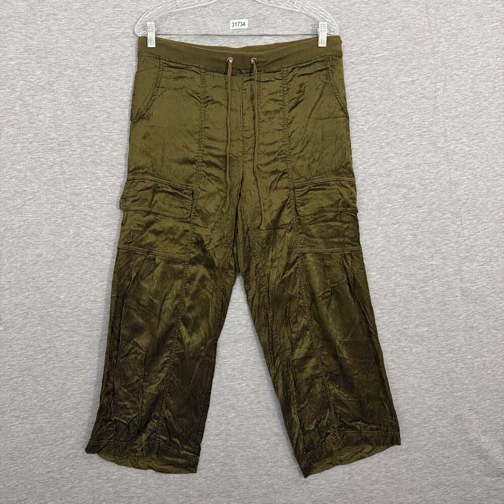 XCVI Womens Medium Olive Green Cord Cargo Gaucho Cropped Pants Elastic Waist